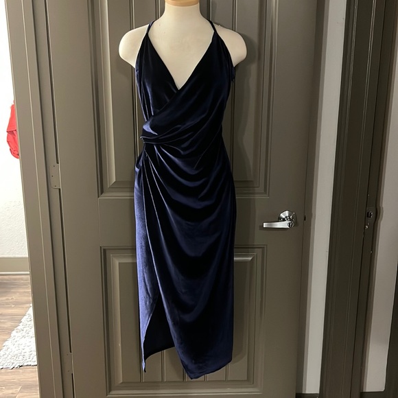 Dresses Navy Blue Velvet Cocktail Dress With Side Slit Poshmark